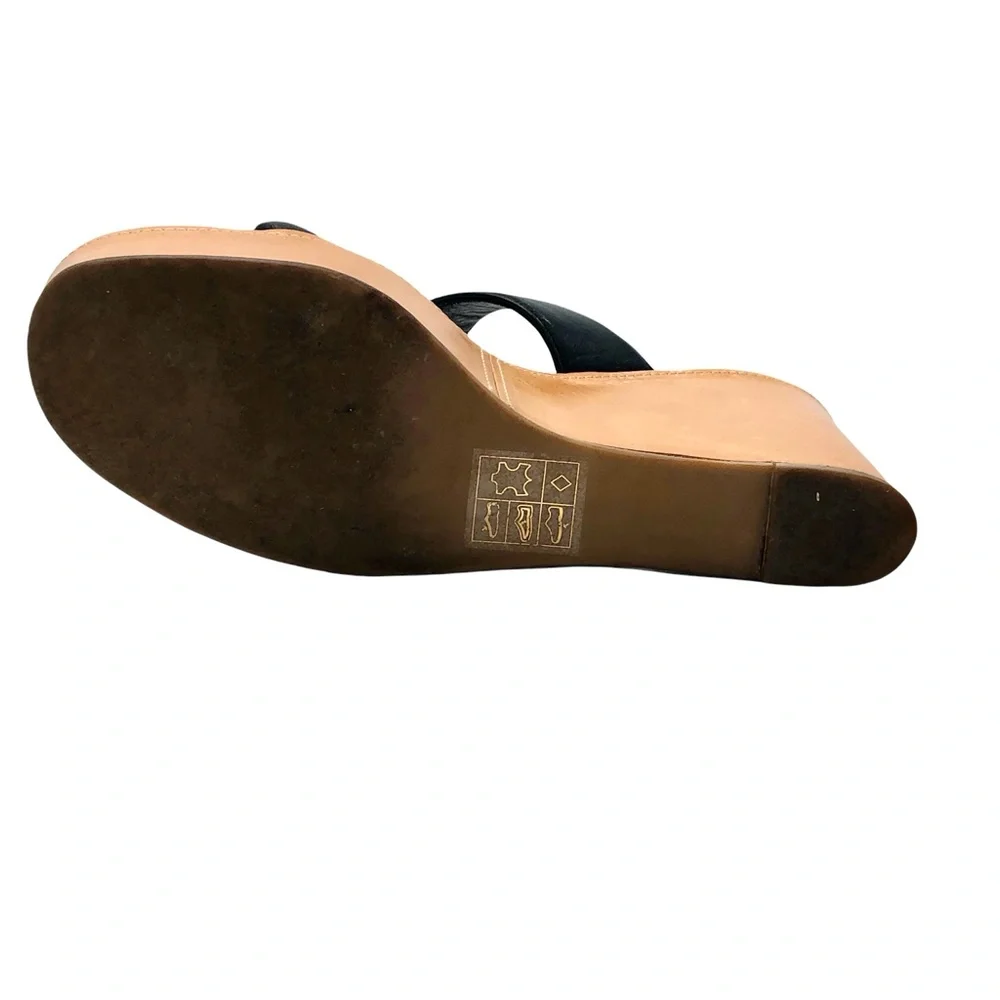 ROBERT CLERGERIE BLACK & TAN LEATHER PLATFORM WEDGES SIZE 8.5